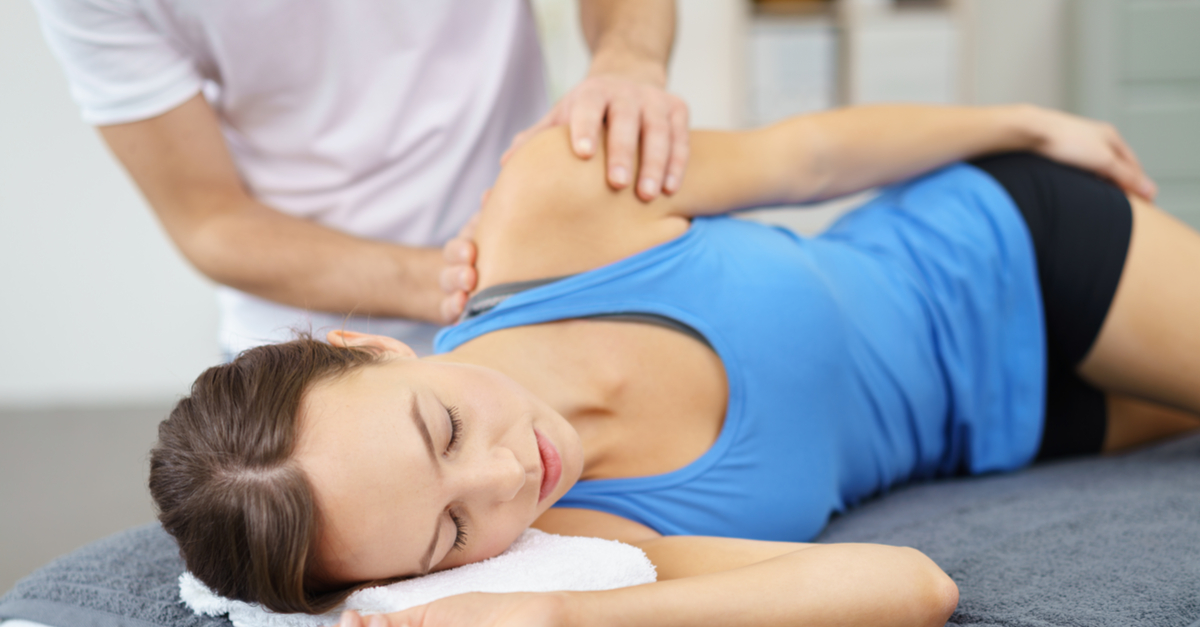Image of a woman doing physical therapy for shoulder pain