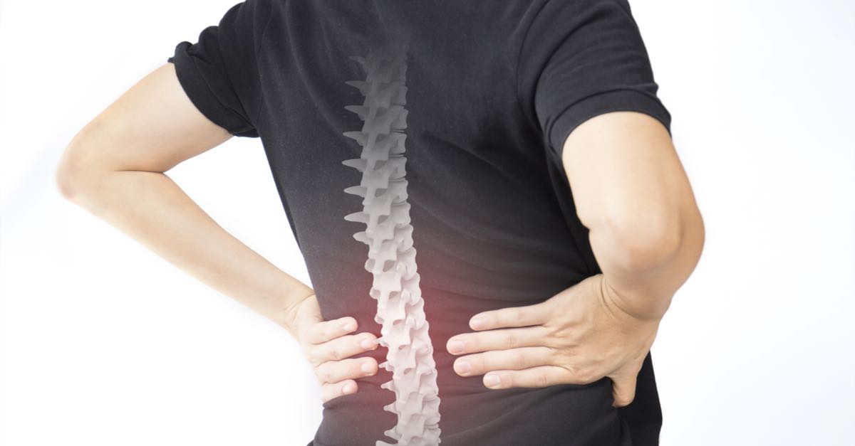 Image of curved spine and lower back pain