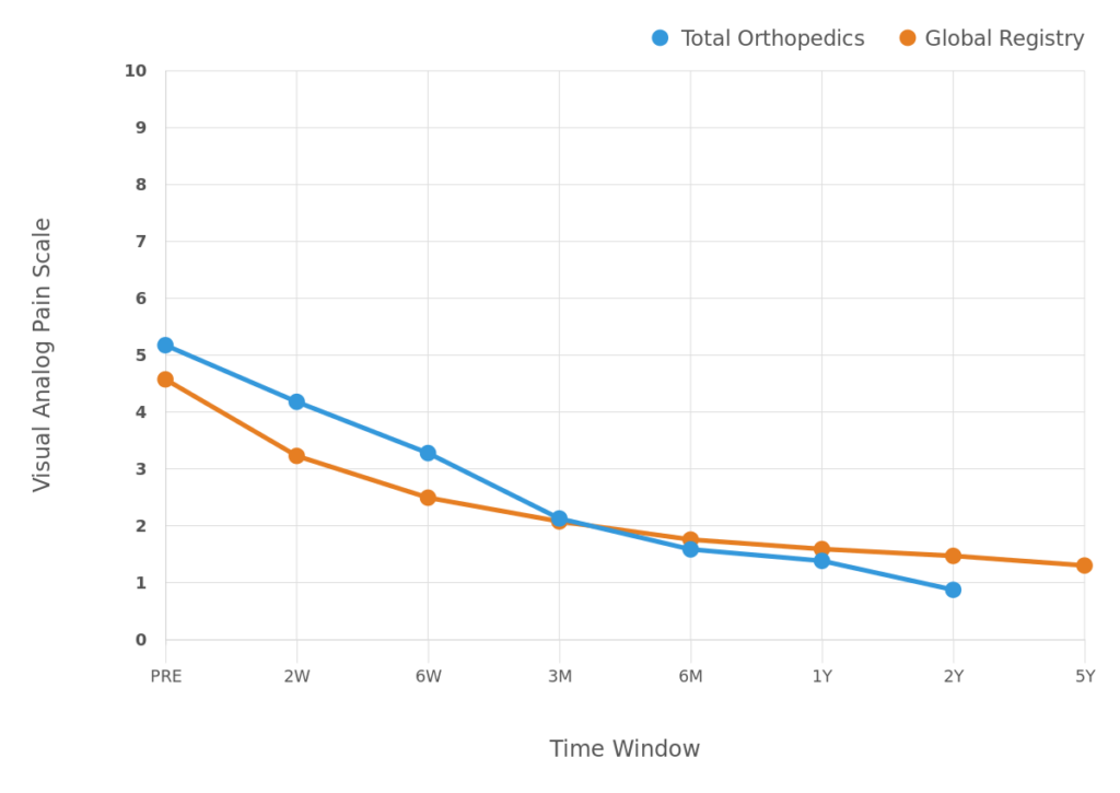 Chart of Visual analog pain scale and time window