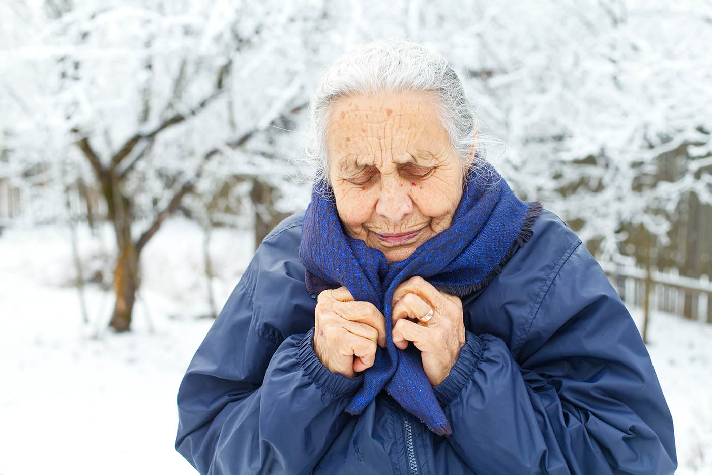image of an old woman feeling cold